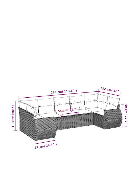 Outdoor Corner Rattan Sofa With Cushions 62x62x69cm