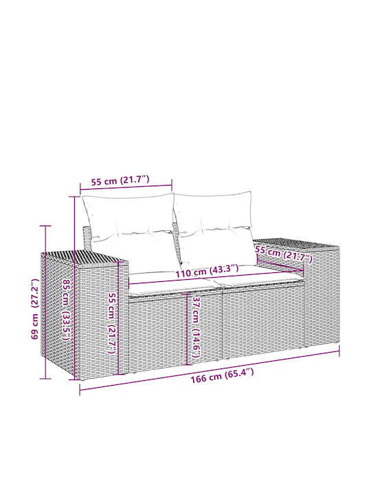 Canapea De Colț De Exterior Din Rattan Cu Perne 62x62x69cm