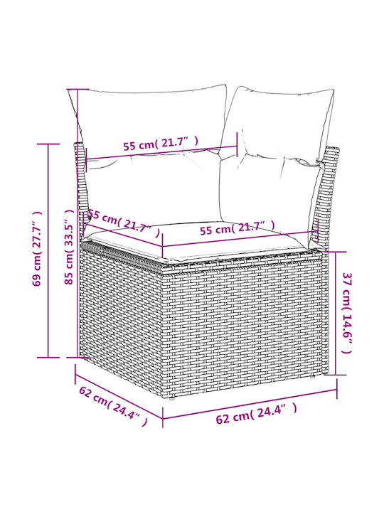 Outdoor Corner Rattan Sofa With Cushions 62x62x69cm