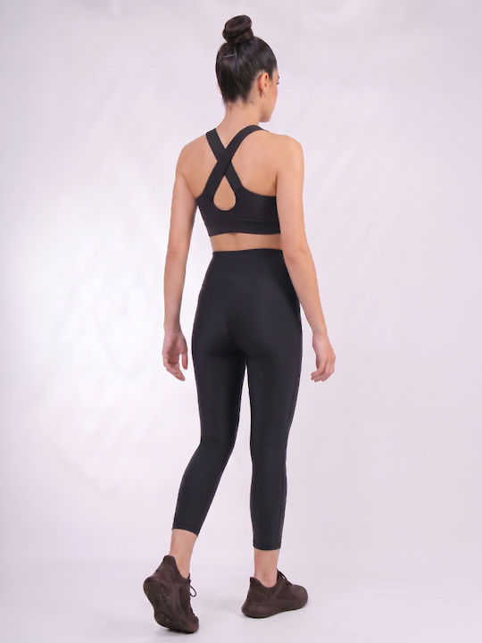Training Γυναικείο Cropped Κολάν Σύσφιξης Ψηλόμεσο & Push Up Μαύρο
