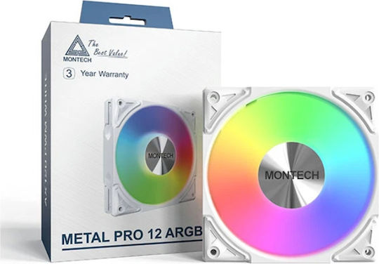 Montech Метален Pro Вентилатор За Кутия (76.2cfm) с ARGB Осветление и Свързване 4-изводна ШИМ / 3-Pin