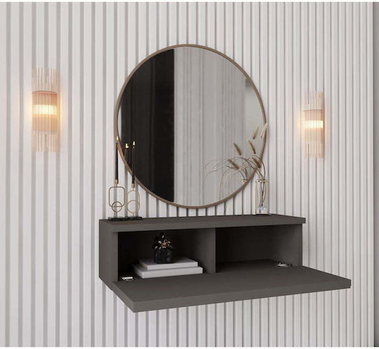 Wooden Console Table with Mirror Gray L69xW26xH20cm