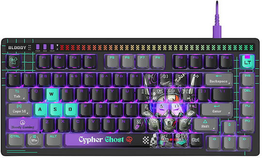 A4Tech Bloody A75 Cypher Ghost Gaming Tastatură Mecanică 75% cu Comutatoare Alpha Optical și Taste Iluminate (Engleză SUA) Multicolor