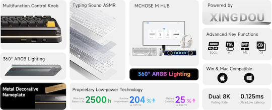 MCHOSE MC-K99 V3 Ασύρματο Gaming Πληκτρολόγιο 98% με RGB φωτισμό (Αγγλικό US)