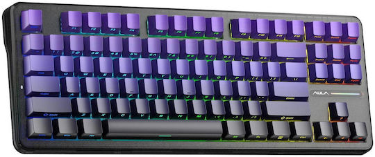 Aula F87 Pro Безжична Гейминг Механична Клавиатура Tenkeyless с GrayWood V4 Суичове и RGB Осветление (Английски US) Черна Лилава