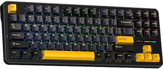 Aula F87 Безжична Гейминг Механична Клавиатура Tenkeyless с GrayWood V3 Суичове и RGB Осветление (Английски US)