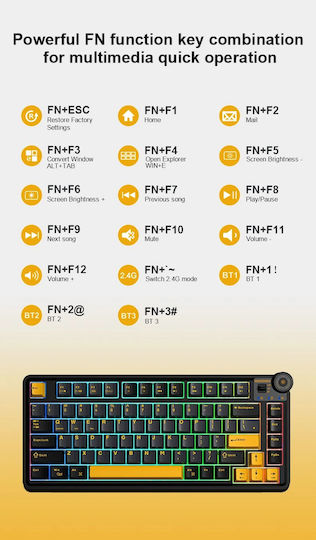 Aula AU75 Wireless Gaming Keyboard 75% with RGB Lighting English US