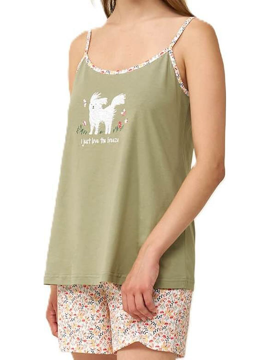 Vamp Καλοκαιρινό Βαμβακερό Babydoll Green Tea