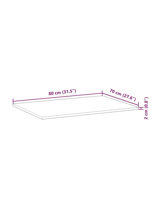 vidaXL Suprafață Rectangulară De Masă Din Lemn Masiv Maro 80x70x2cm 4008828