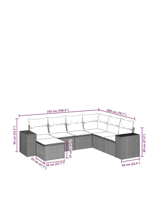 Corner Outdoor Sofa Rattan with Cushions 55x55x69cm