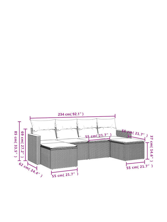 Canapea De Colț De Exterior Din Rattan Cu Perne 55x62x69cm