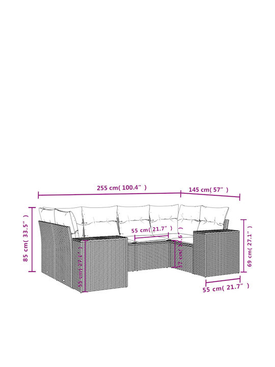 Outdoor Corner Sofa Rattan with Cushions 62x62x69cm
