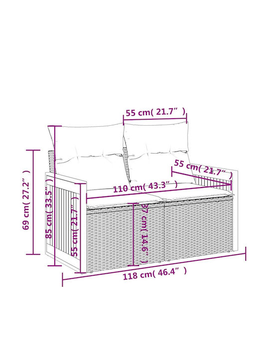 Ecksofa Outdoor Rattan mit Kissen 55x62x69cm