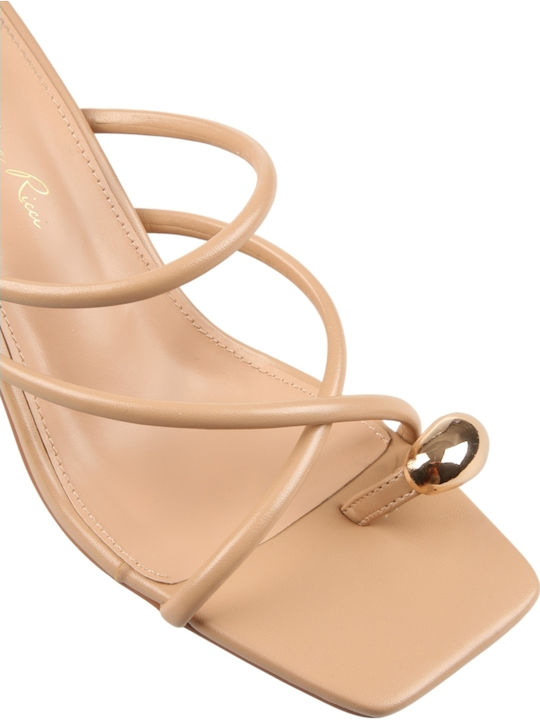 Mules With Heel In Beige Colour