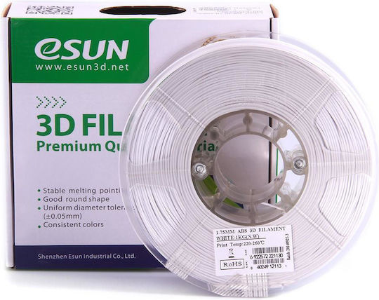 Esun Filament Pentru Imprimante 3D ABS+ 1.75mm Alb Rece 1kg 1 Bucată Bobină