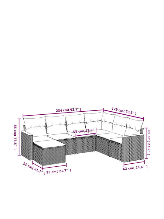 Canapea De Colț De Exterior Din Rattan Cu Perne 62x62x69cm