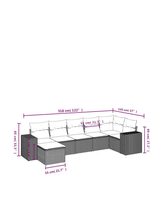 Canapea De Colț Pentru Exterior Din Rattan Cu Perne 62x62x69cm