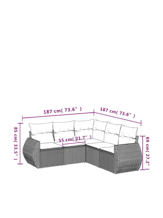 Outdoor Corner Rattan Sofa with Cushions 62x62x69cm