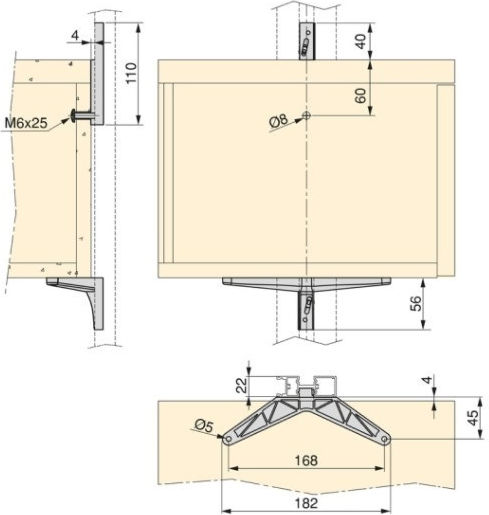 Kit of Articulated Shelf Frame Mechanisms 1 Shelf 1 Cabinet & 1 Tube Without Wooden Elements Emuca Zero 7022454 Matte Black