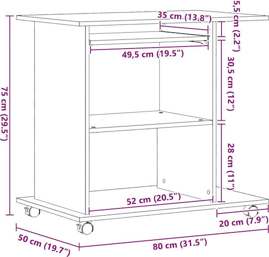 Γραφείο Υπολογιστή Ξύλινο Μαύρη Δρυς 80x50x75εκ.