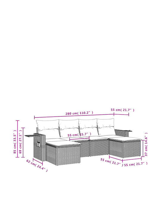 Outdoor Corner Sofa Rattan With Cushions 55x62x69cm