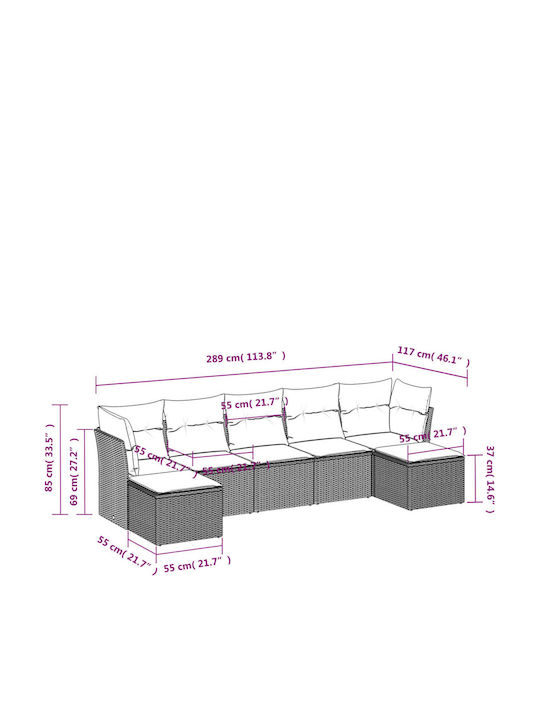 Outdoor Corner Sofa Rattan with Cushions 55x62x69cm