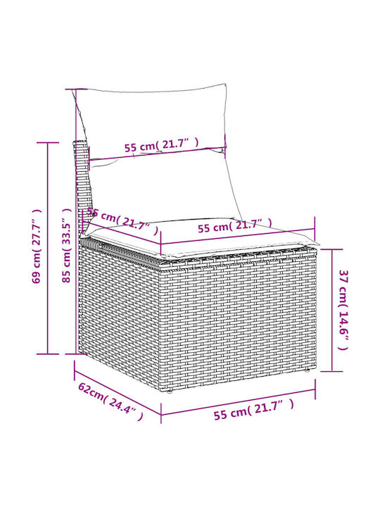 Outdoor Corner Rattan Sofa With Cushions 62x62x69cm