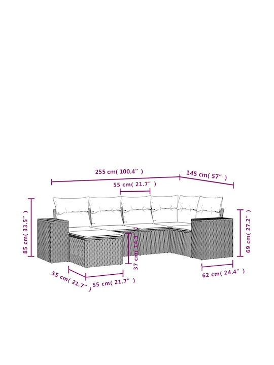 Canapea De Colț De Exterior Din Rattan Cu Perne 62x62x69cm