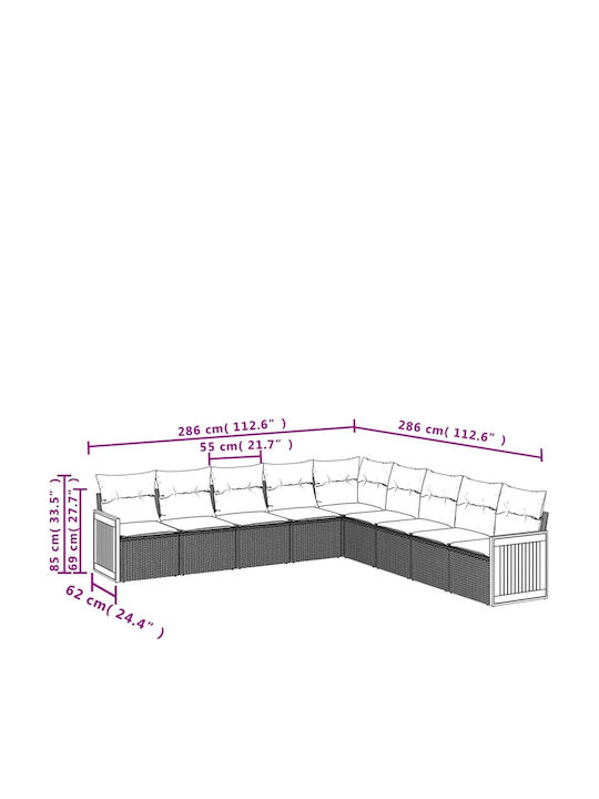 Outdoor Corner Sofa Rattan With Cushions 55x62x69cm