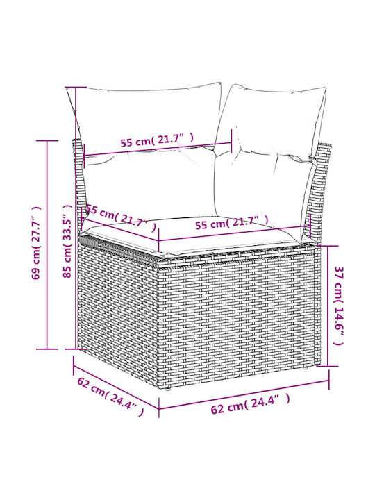 Outdoor Corner Sofa Rattan with Cushions 62x62x69cm