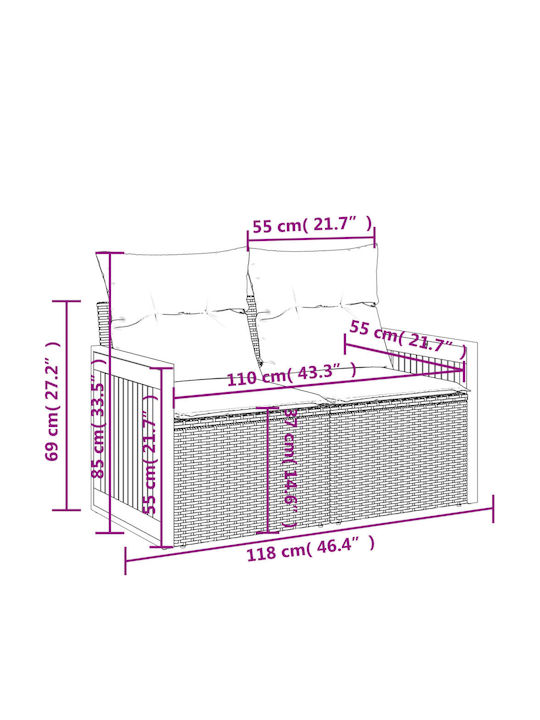 Canapea De Colț De Exterior Din Rattan Cu Perne 62x62x69cm