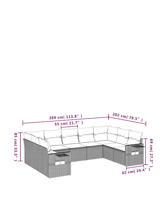 Ecksofa Outdoor Rattan mit Kissen 62x62x69cm