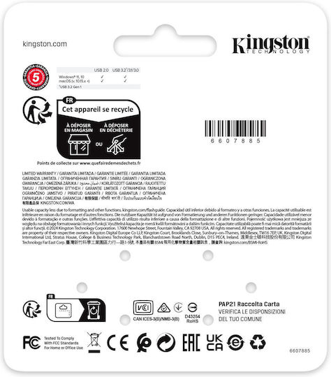 Kingston Se 9g3 128GB USB 3.2 Stick Silver