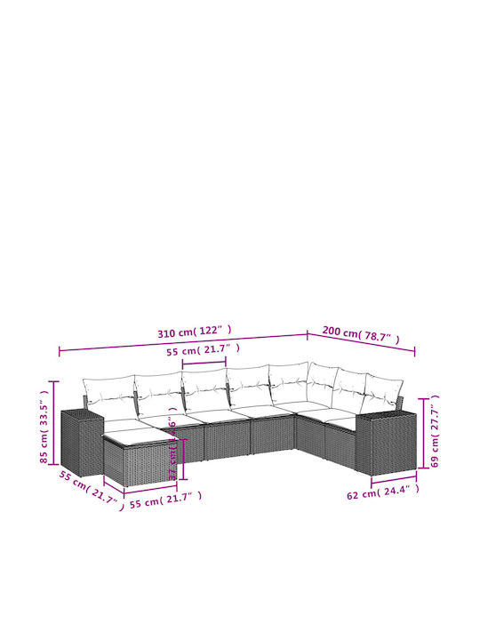 Corner Outdoor Sofa Rattan with Cushions 62x62x69cm