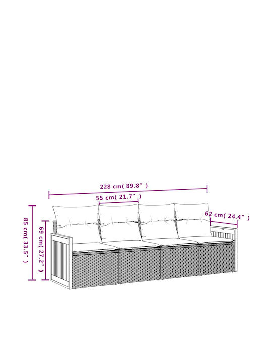Four-Seater Outdoor Rattan Sofa With Cushions 55x62x69cm