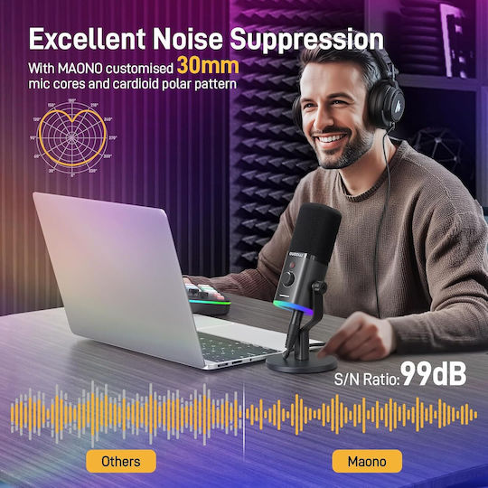 Maono PD100X Δυναμικό Μικρόφωνο XLR / USB Επιτραπέζιο RGB