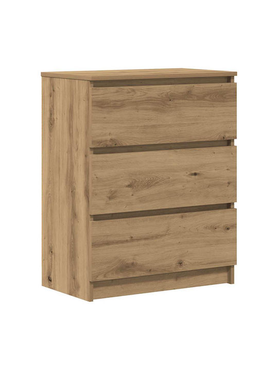 Comodă Dormitor Din Lemn Cu 3 Sertare Maro 60x35x76cm