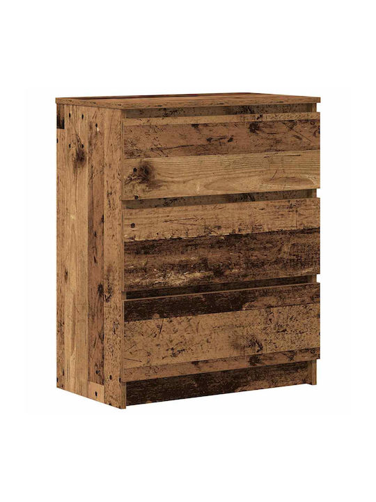 Wooden Bedroom Chest of Drawers with 3 Drawers Old Wood 60x35x76cm