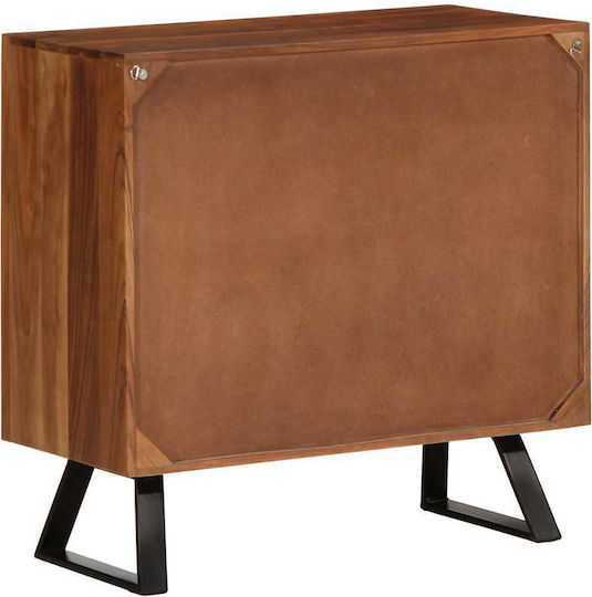 Comodă Dormitor Din Lemn Masiv Și Metal Cu 2 Sertare Maro 70x35x70cm