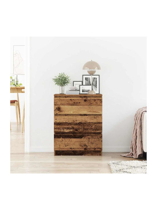 Wooden Bedroom Chest of Drawers with 3 Drawers Old Wood 60x35x76cm