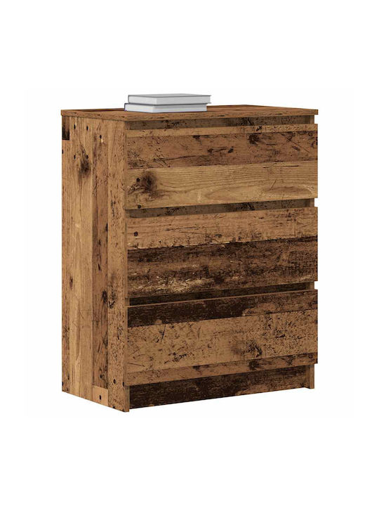 Wooden Bedroom Chest of Drawers with 3 Drawers Old Wood 60x35x76cm
