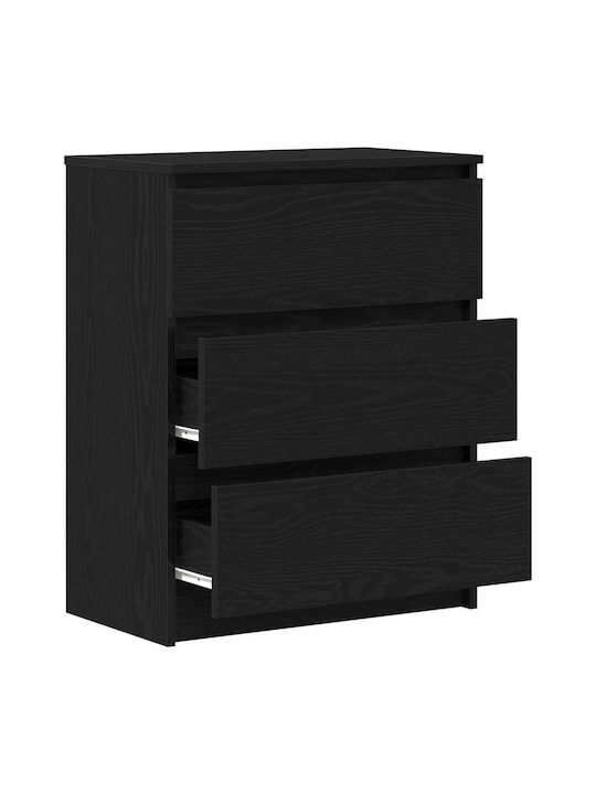 Bedroom Chest of Drawers Wooden with 3 Drawers Black Oak 60x35x76cm