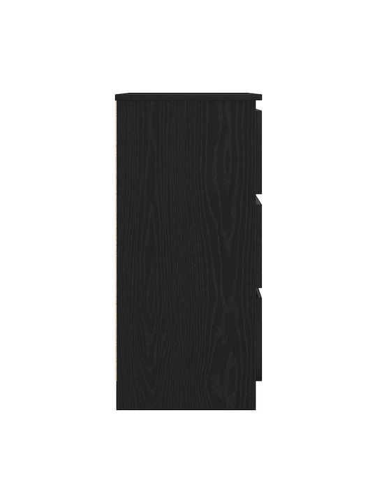 Bedroom Chest of Drawers Wooden with 3 Drawers Black Oak 60x35x76cm