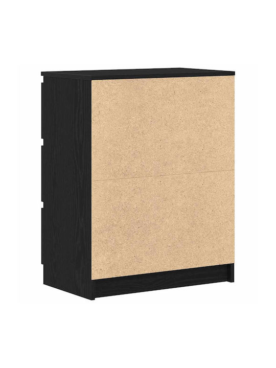 Bedroom Chest of Drawers Wooden with 3 Drawers Black Oak 60x35x76cm