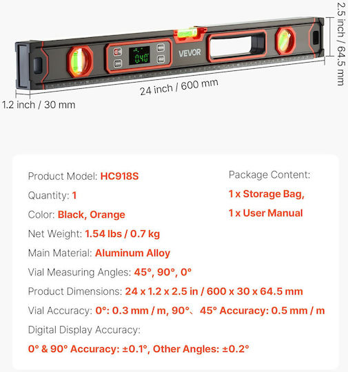 Vevor Nivel De Spirit Din Aluminiu Electronic Magnetic 4cm Set 4 Bucăți