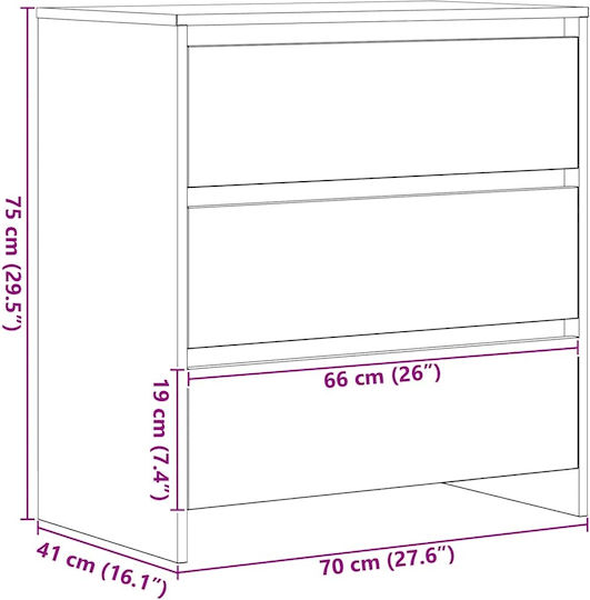 Bedroom Chest of Drawers Wooden Black Oak 70x41x75cm
