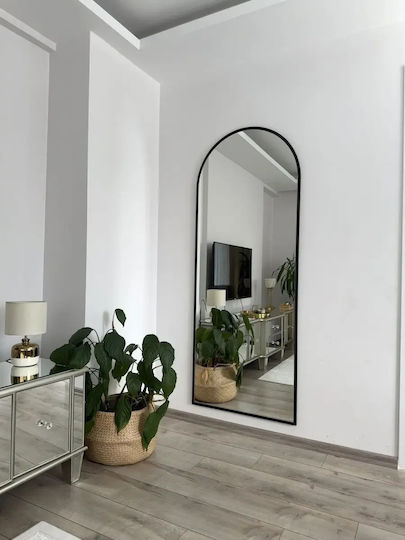SteweHome Ovale Boden- oder Standspiegel mit Schwarzem Metallischem Rahmen 180x50cm