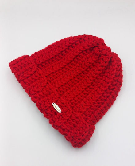 Beanie Women's Beanie with Rib Knitting in Red Colour