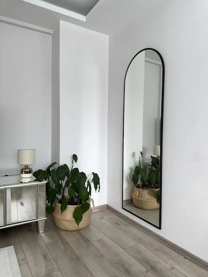 SteweHome Ovale Boden- oder Standspiegel mit Schwarzem Metallischem Rahmen 180x50cm