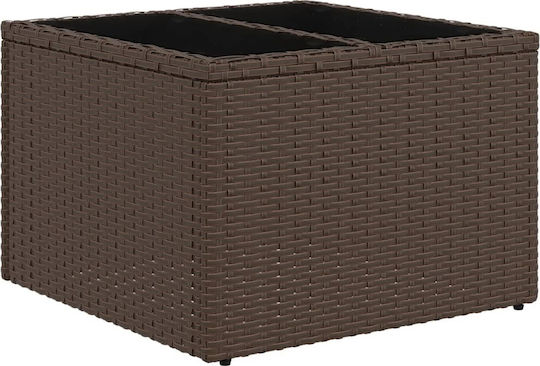 Sitting Room Table for Small Outdoor Spaces Rattan with Brown Glass Surface 55x55x37cm